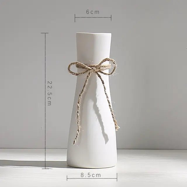 🏺 White Hemp Rope Ceramic Vase – Minimalist Elegance for Any Space - Modern