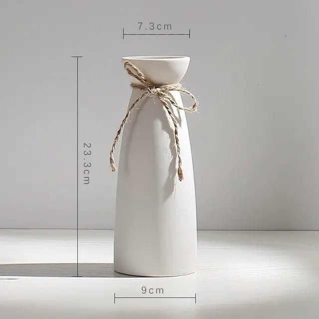 🏺 White Hemp Rope Ceramic Vase – Minimalist Elegance for Any Space - Modern